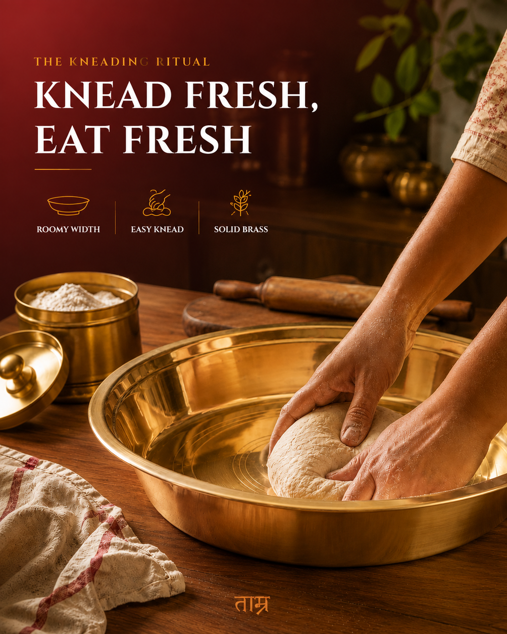 Pure Brass Parat (Paraat) – Handcrafted Traditional Kneading & Serving Plate