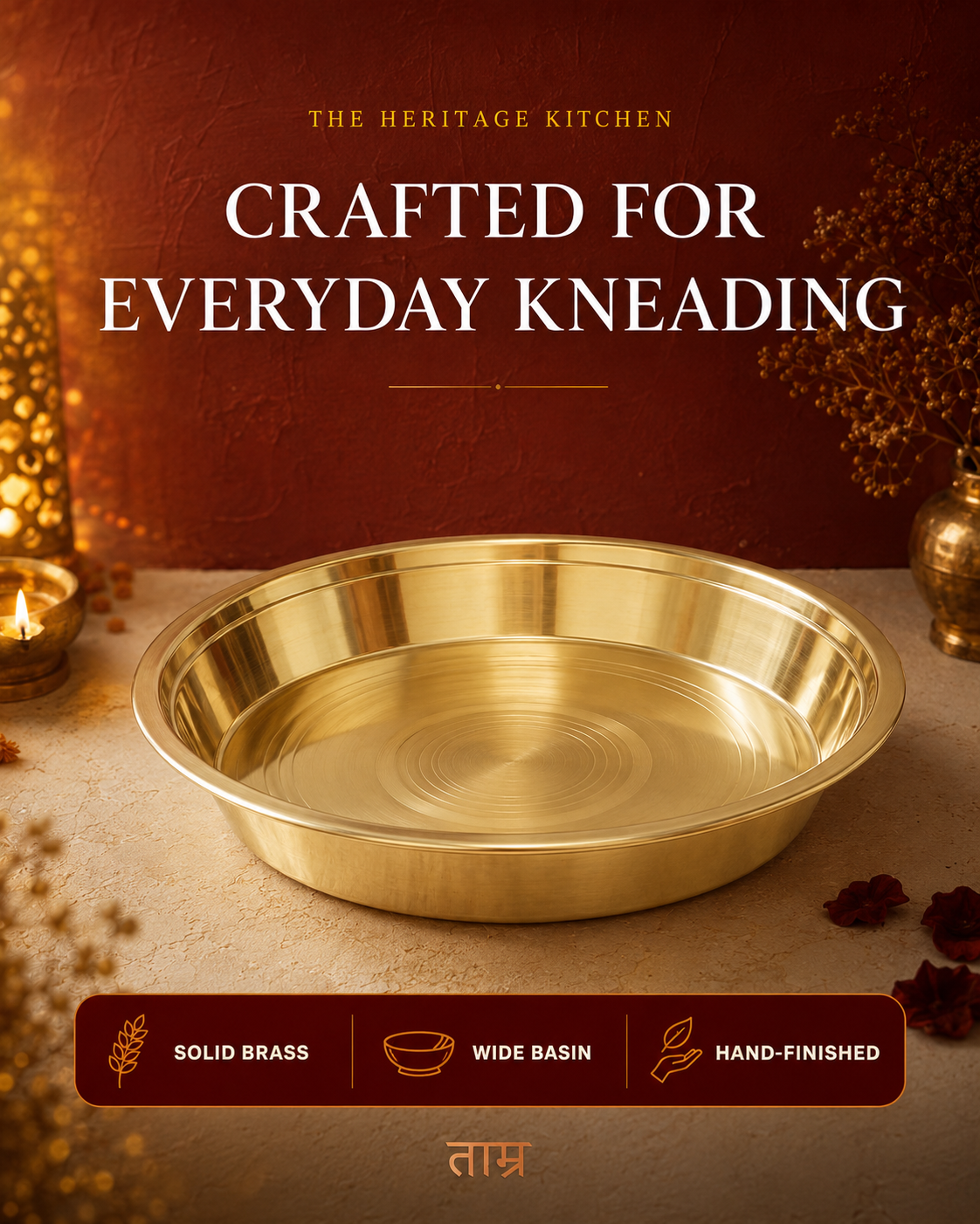 Pure Brass Parat (Paraat) – Handcrafted Traditional Kneading & Serving Plate