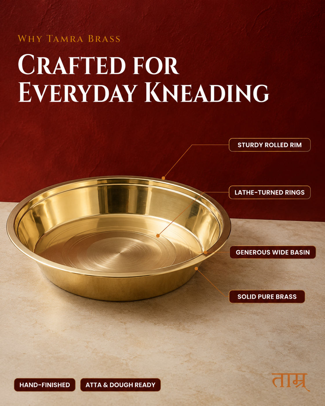 Pure Brass Parat (Paraat) – Handcrafted Traditional Kneading & Serving Plate