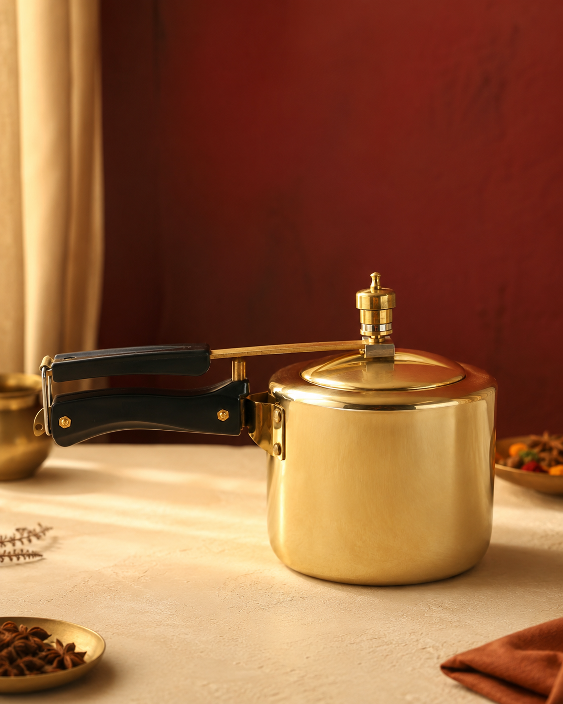 Brass Pressure Cooker 3L – Handcrafted Tin-Lined Cooker
