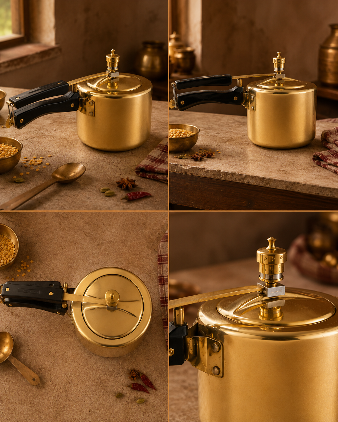 Brass Pressure Cooker 3L – Handcrafted Tin-Lined Cooker