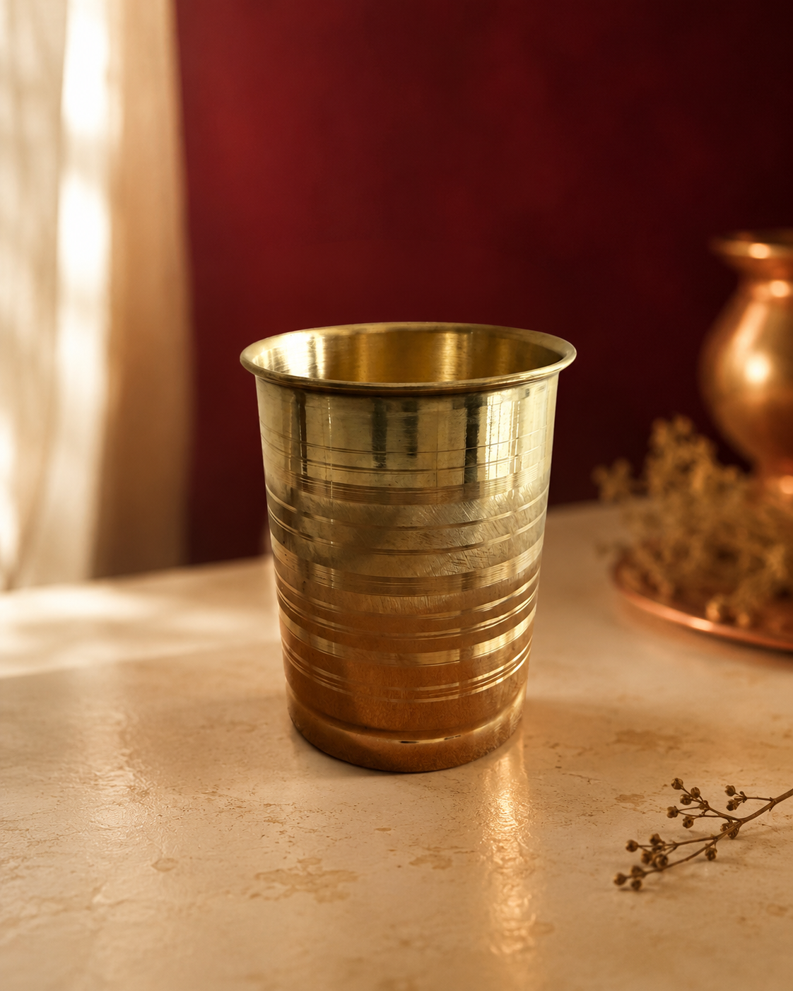 Pure Brass Glass – Handcrafted Water Tumbler