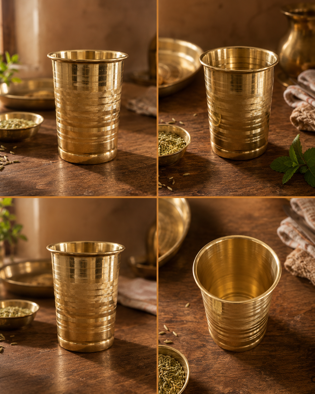 Pure Brass Glass – Handcrafted Water Tumbler