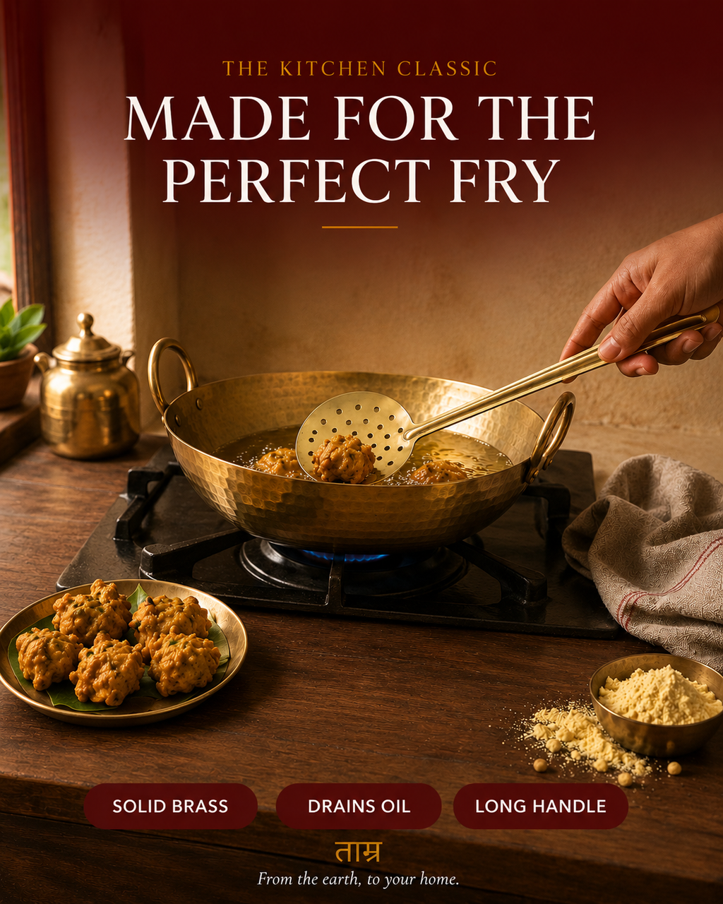 Brass Jharna – Handcrafted Skimmer & Frying Strainer