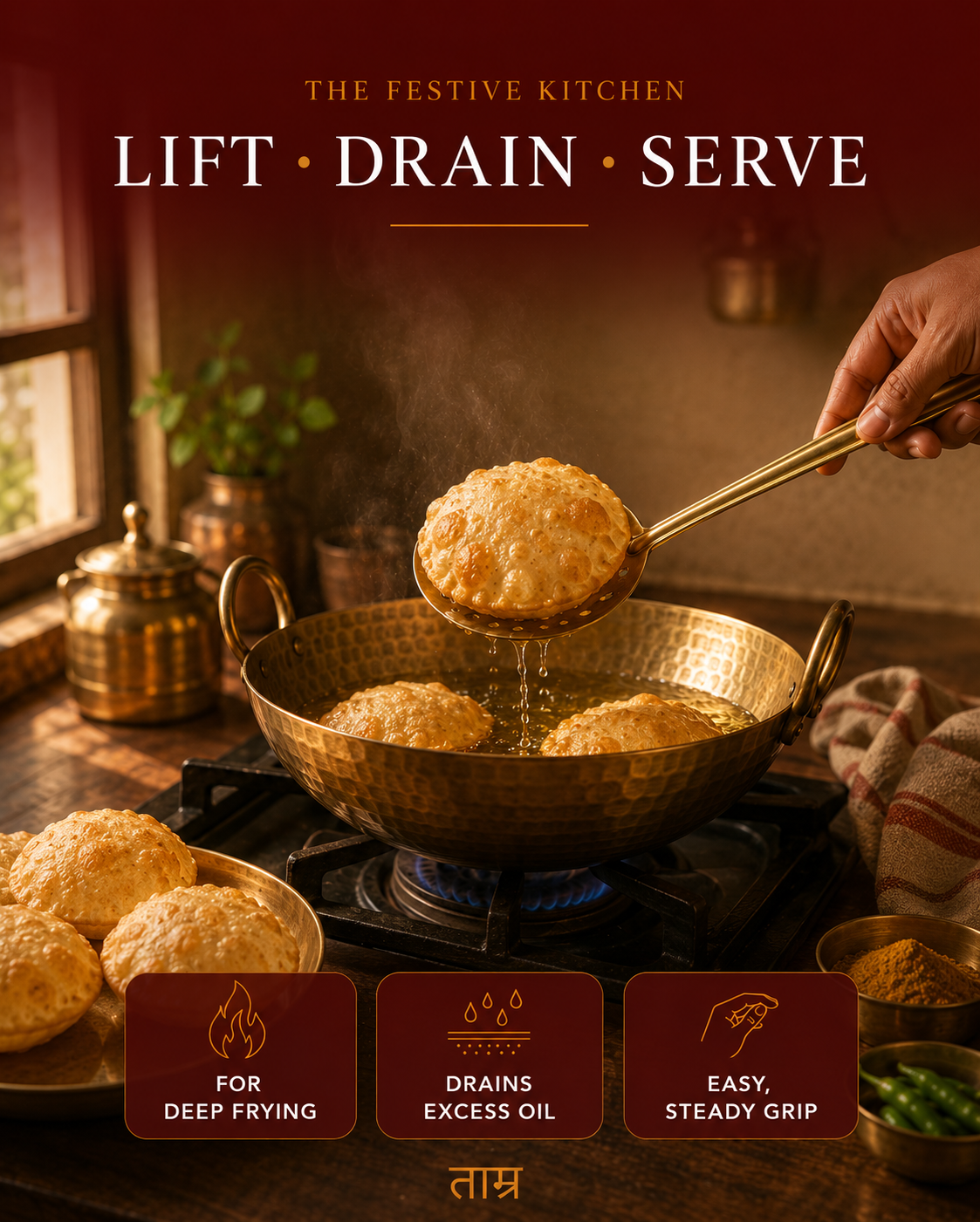 Brass Jharna – Handcrafted Skimmer & Frying Strainer