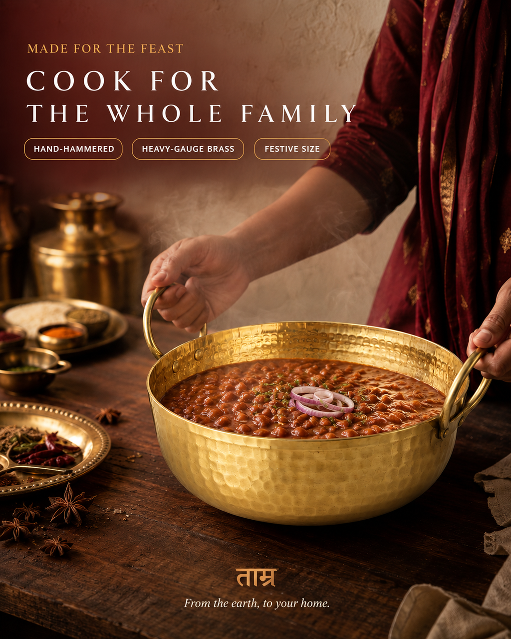 Brass Kadai (Large) – Handcrafted Kadhai / Wok