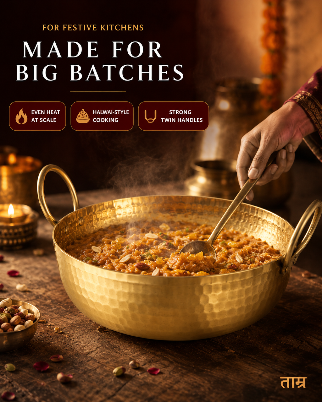 Brass Kadai (Large) – Handcrafted Kadhai / Wok