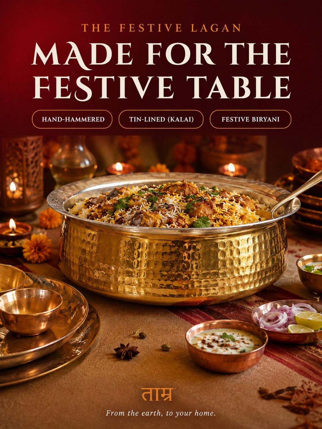 Brass Lagan (Large) – Handcrafted Cooking Vessel