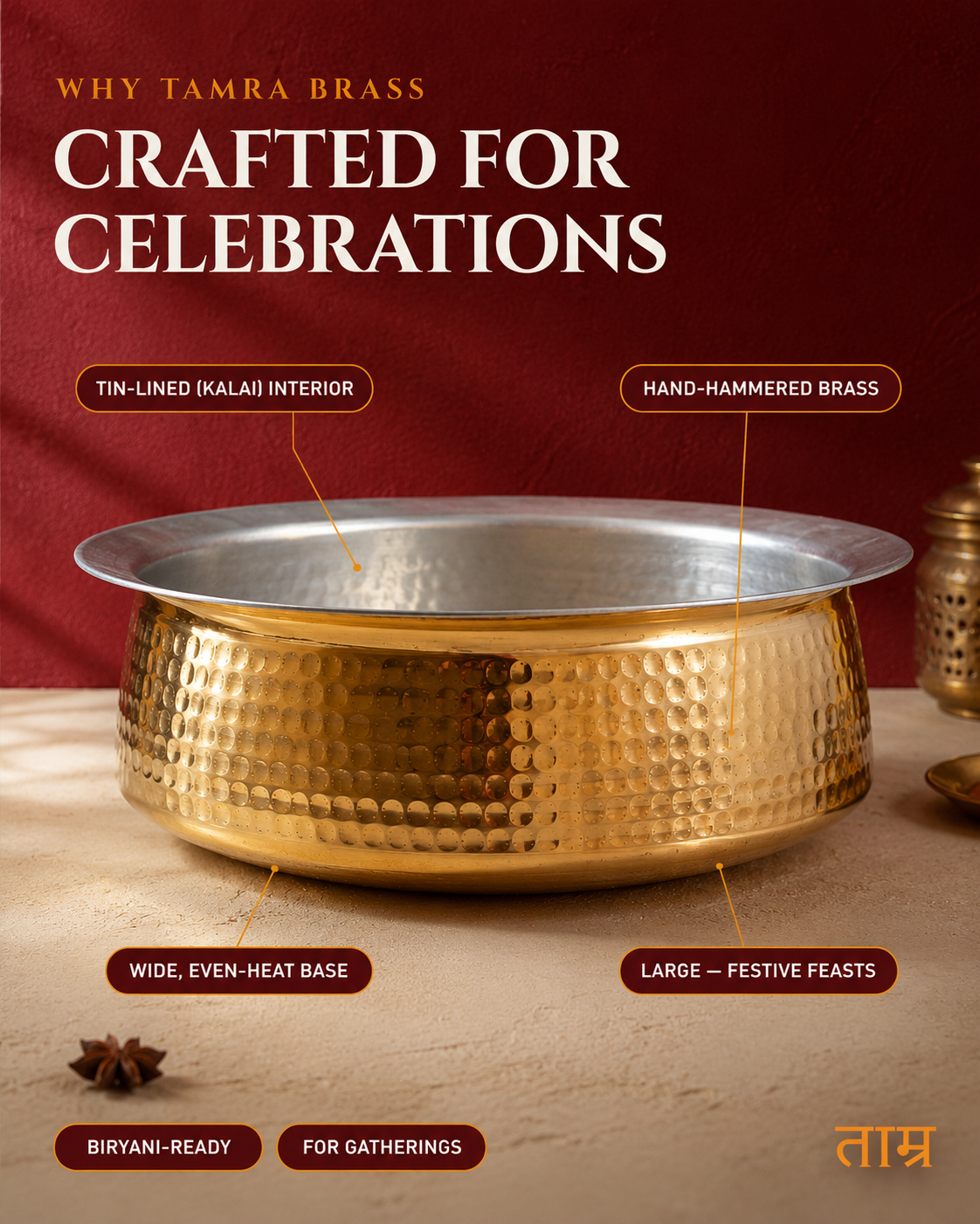 Brass Lagan (Large) – Handcrafted Cooking Vessel