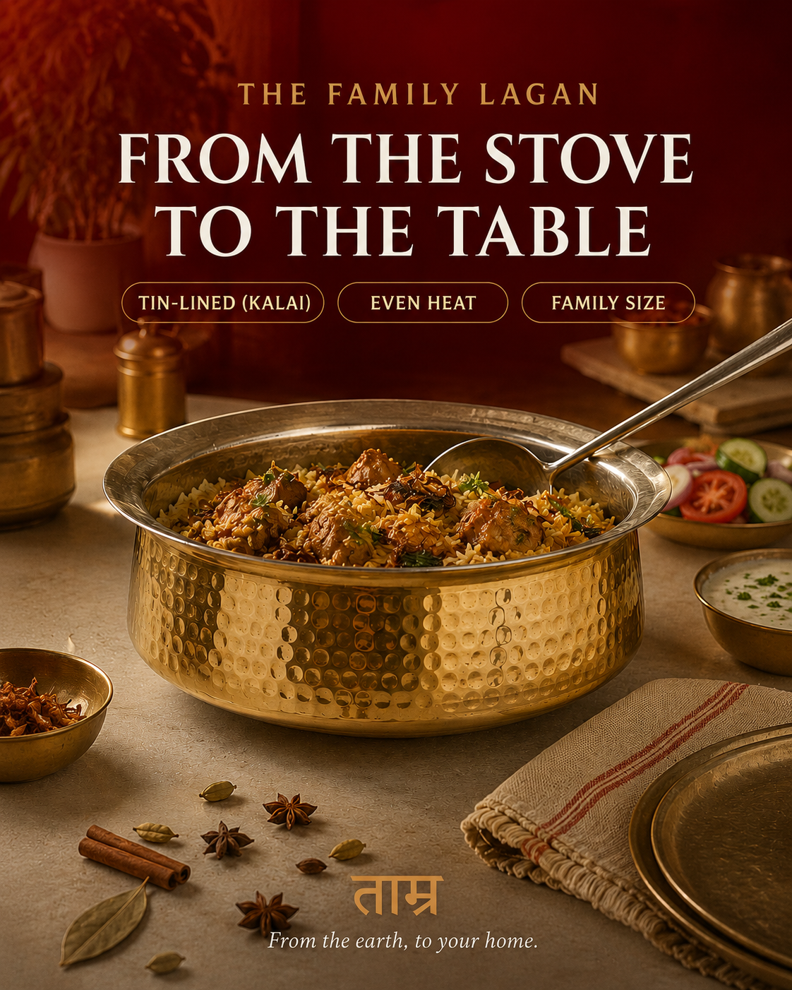 Brass Lagan (Medium) – Handcrafted Cooking Vessel