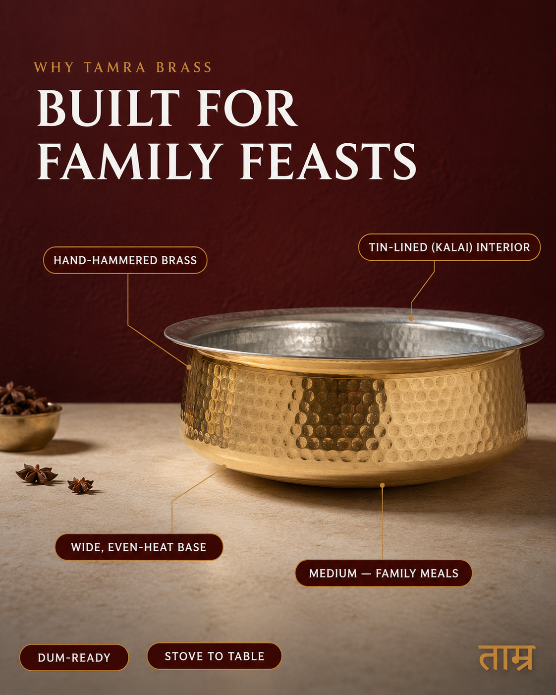 Brass Lagan (Medium) – Handcrafted Cooking Vessel