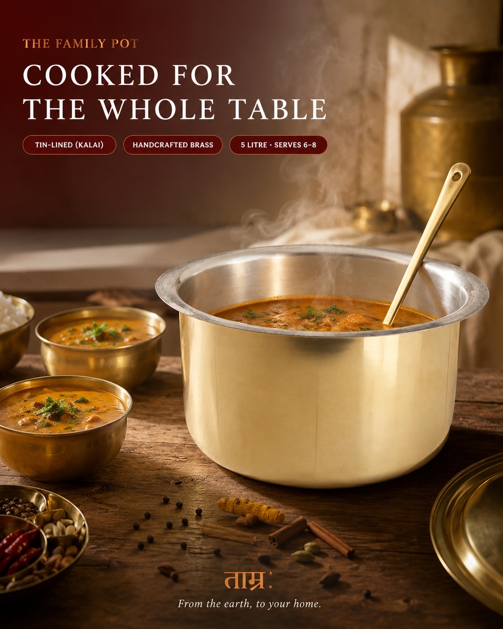 Brass Patila 5L – Handcrafted Cooking Pot