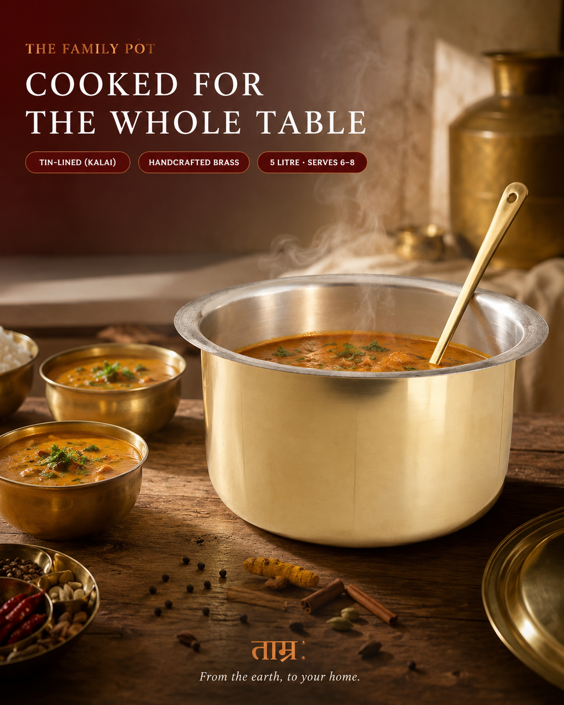 Brass Patila 5L – Handcrafted Cooking Pot