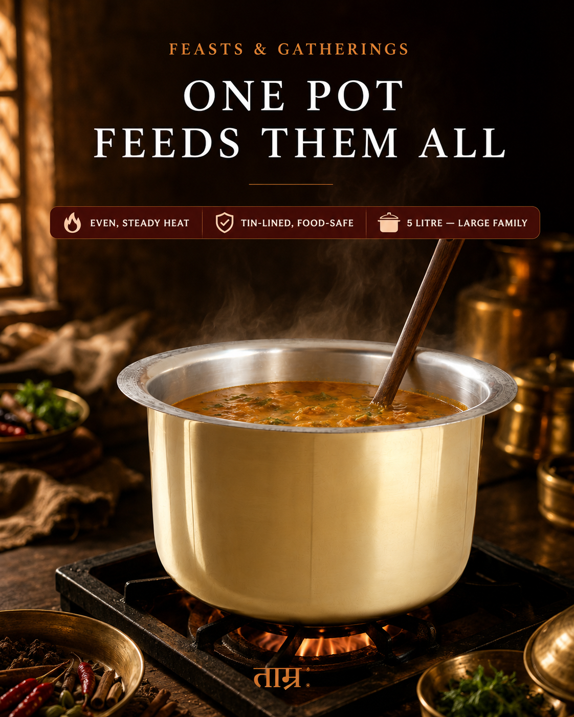 Brass Patila 5L – Handcrafted Cooking Pot