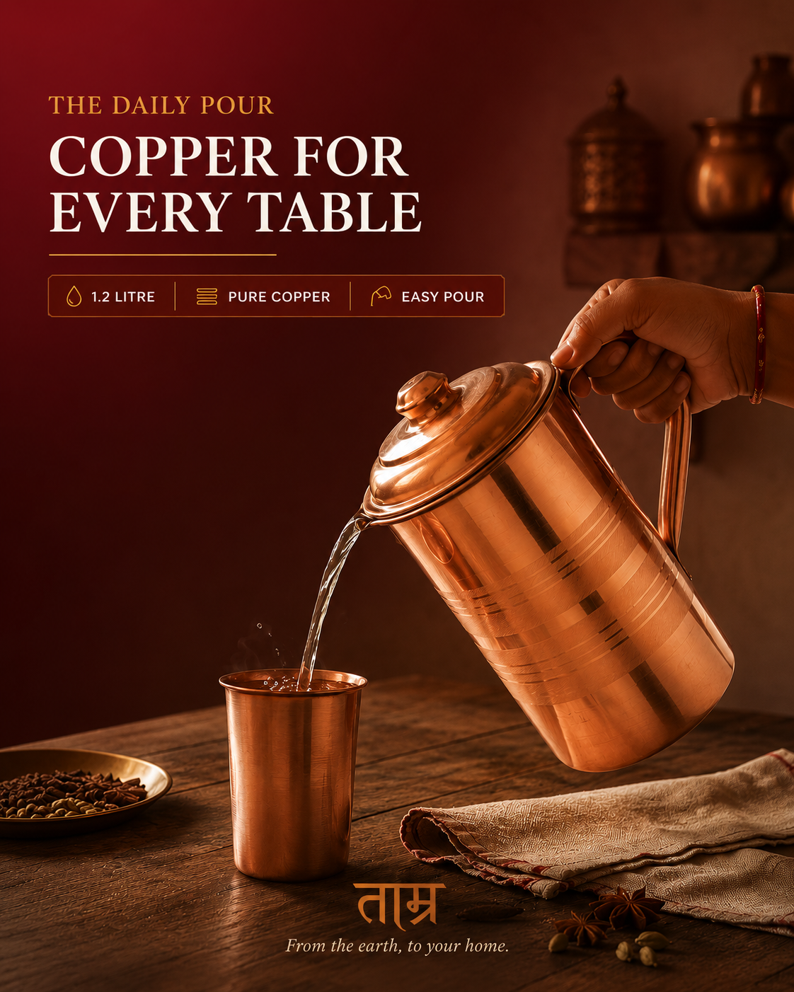 Copper Jug 1.2L – Pure Copper Water Jug | TAMRA