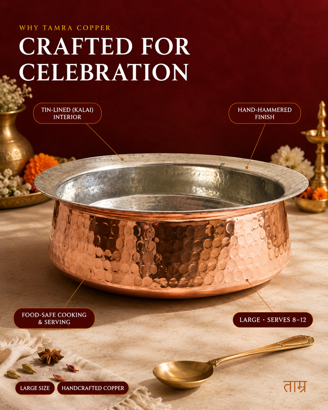 Copper Lagan (Large) – Handcrafted Cooking Vessel