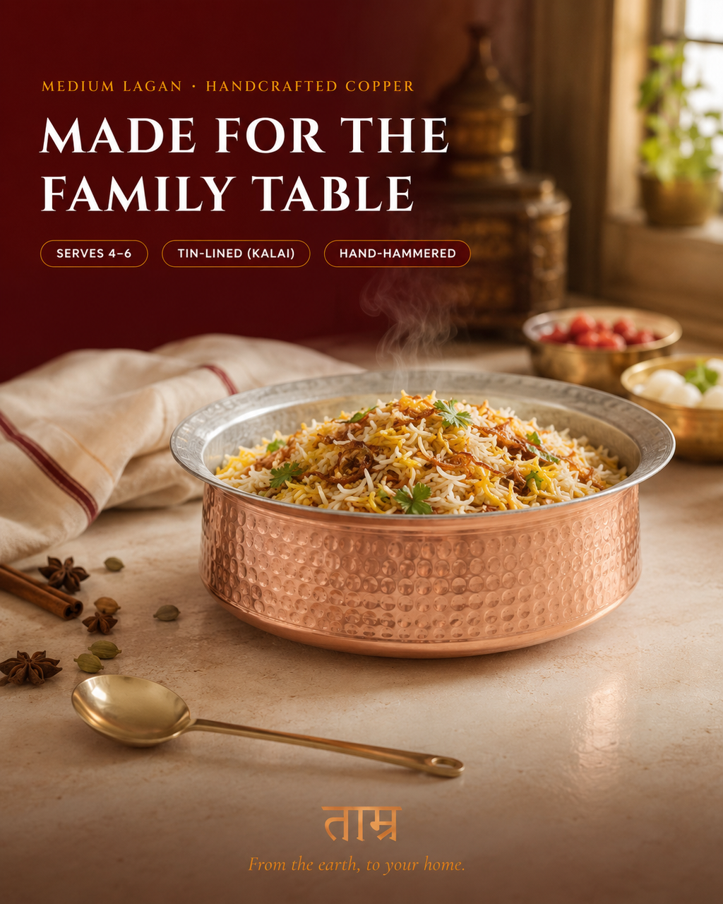 Copper Lagan (Medium) – Handcrafted Cooking Vessel