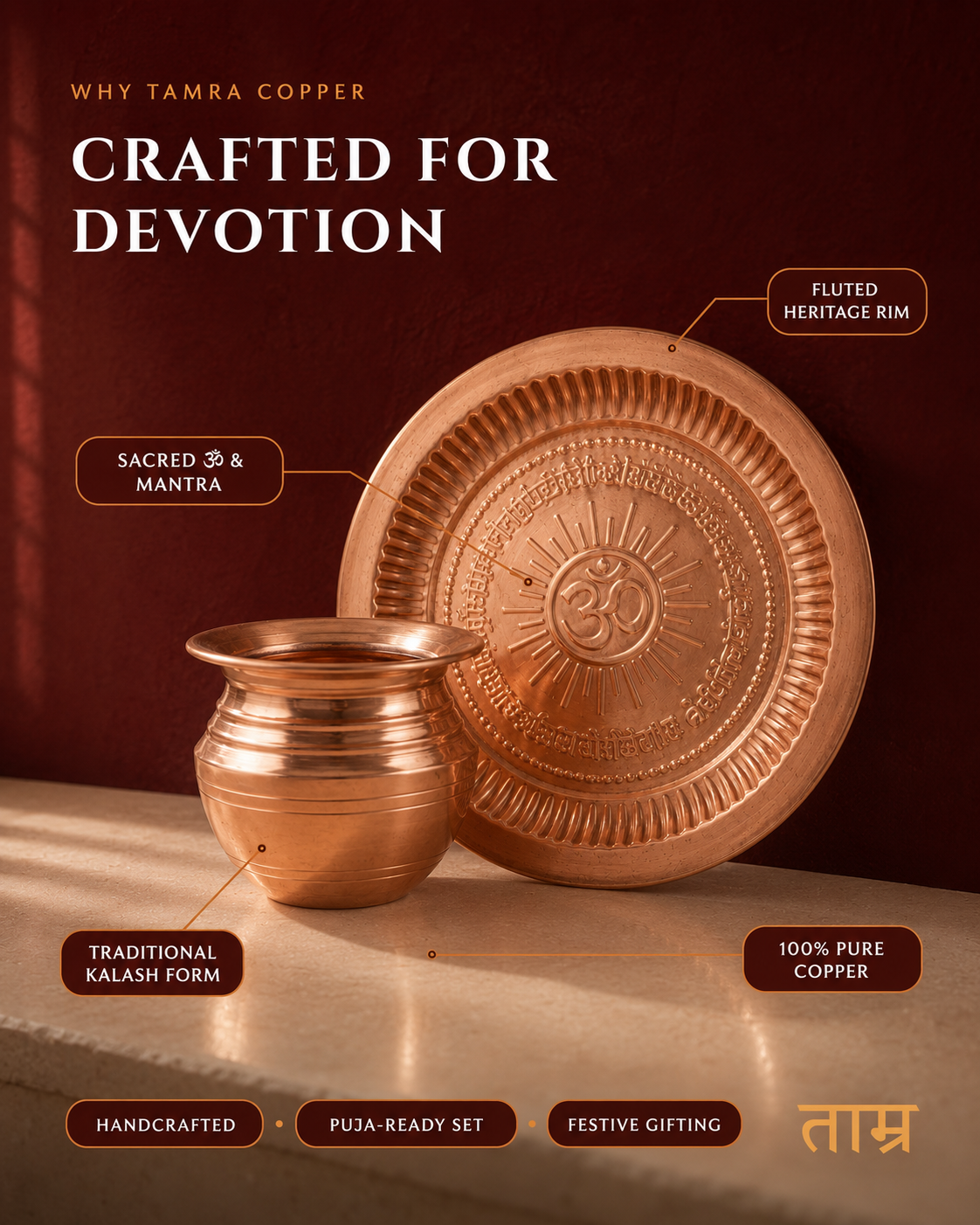 Copper Pooja Set – Copper Lota & Puja Plate Thali | TAMRA