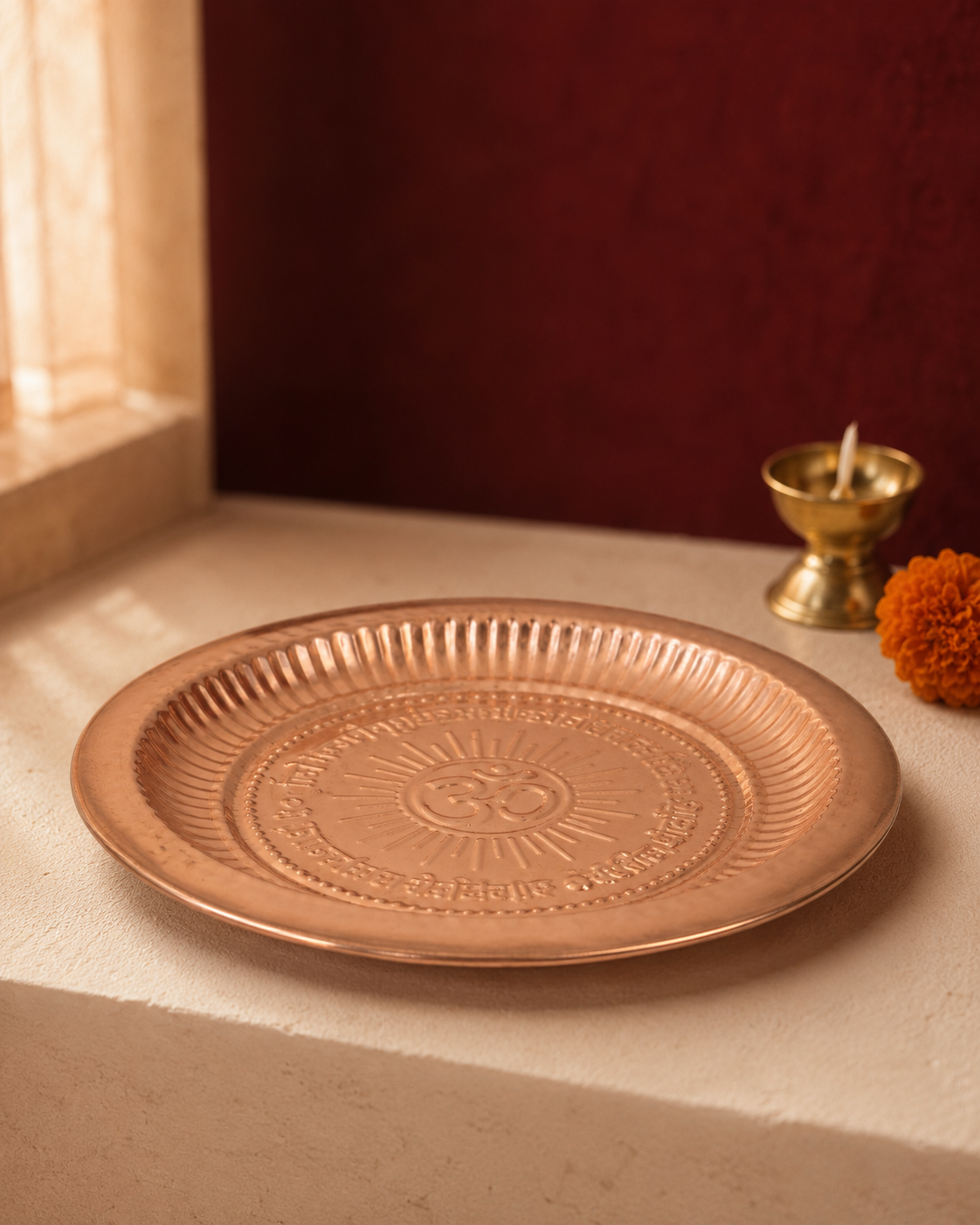 Pure Copper Puja Thali – Handcrafted Pooja Plate